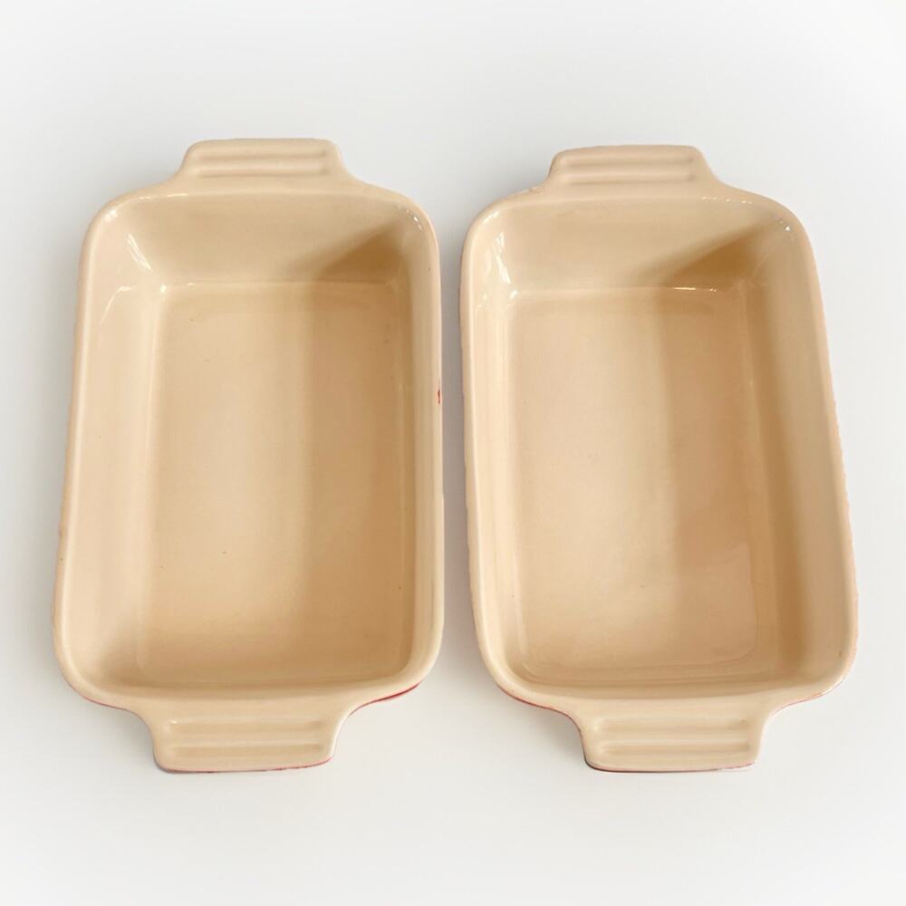 TWO Le Creuset Rectangular Stoneware 7" x 5" Red Baking Dish Set #19-13 - Picture 2 of 5